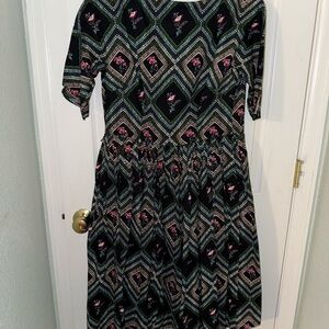 Unique Vintage Black and Pink Patterned Dress